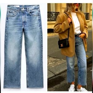 ZARA high rise straight cropped raw hem jeans! BLOGGER'S FAVORITE.  NWOT